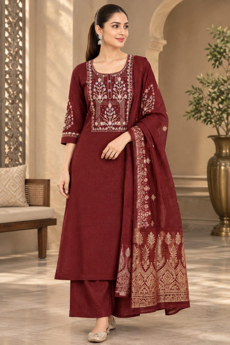 Ff Viscose Embroidery Work Kurti With Bottom Dupatta